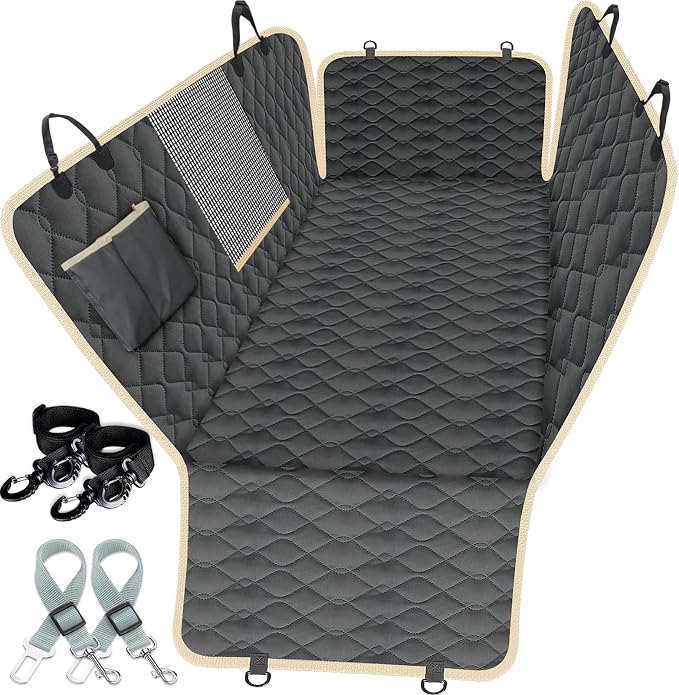 XL Truck Dog Seat Cover Back Seat with 2 Seat Belts, Dog Car Hammock for Large SUV and Trucks Compatible with F150 F250/Chevrolet Silverado/Ram Pickup/GMC Sierra/Toyota Tundra and Crew Cab