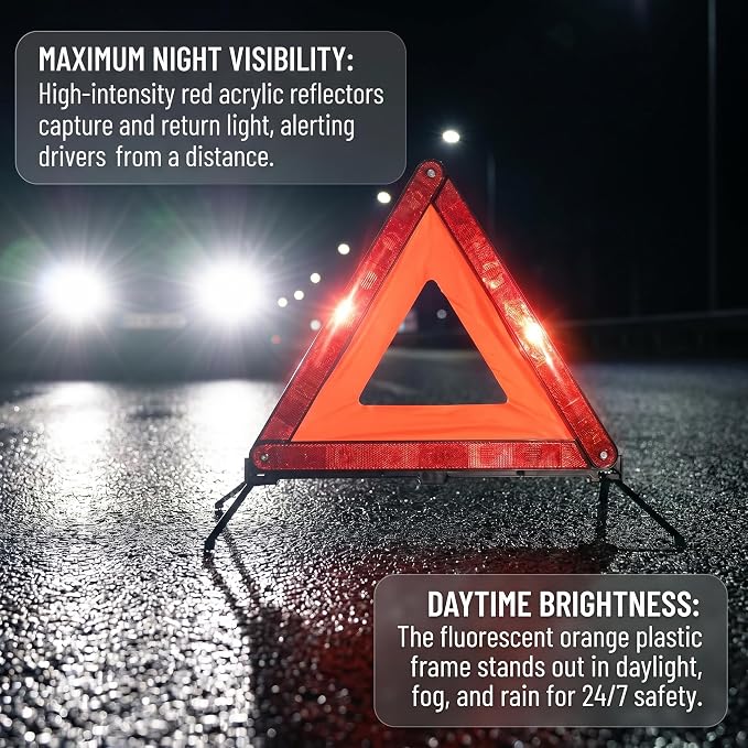 3 Pack Emergency Warning Triangle Kit, High Visibility Reflective Safety Triangle, Road Emergency Reflector for All Vehicles & Cars