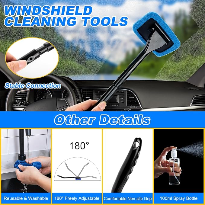 Car Wash Detailing Kit Cleaning Set with Foam Gun Sprayer, Long-Handle Brush, Large Wash Mitt, Towels, Complete Interior & Exterior Car Washing Supply Set (Blue)