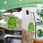 Crochet Hanging Plant for Car,Car Decorations Interior,Plant Aesthetic Car Accessories for Women Interior Cute,Car Pendant Ornaments Charms for Rear View Mirror,Boho Car Decoration Gifts