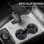 4PCS Bling Cup Holder Coaster, 2.75 Inch Auto Car Cup Holder Insert Coasters, Soft Silicone Anti-Slip Shockproof, Universal Vehicle Interior Accessories for Women Girls (Black & Pink)