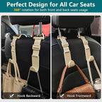 Headrest Hooks for Car Adjustable 4 Pack Vehicle Seat Back Organizer Storage Hanger Holder for Purse Bags Universal Fit with Clip Beige