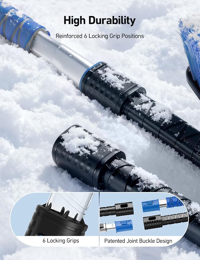 47.2" Ice Scrapers for Car Windshield and Extendable Snow Scraper with Foam Grip and 360° Pivoting Brush Head for Christmas Car Auto Truck SUV(Blue)