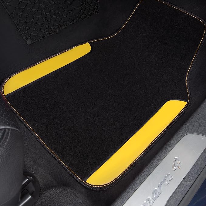 Waterproof Universal Fit Car Floor Mats, Car Mats Fit for SUV,Vans,sedans, Trucks,Set of 4pcs Car Carpet with Driver Heel Pad (Black and Yellow)
