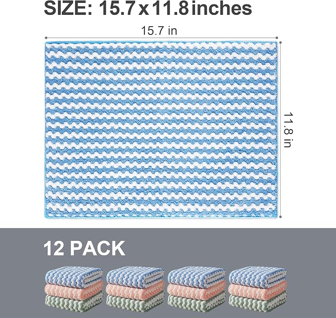 12 Pack Microfiber Cleaning Cloth, Larger Kitchen Towels, Dish Rags for Dish Drying Washing, Absorbent Streak Free Lint Free Rags for Cleaning - 11.81" x 15.75"