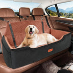 HEGGCOOE Large Dog Car Seat Under 100 lbs, Washable Dog Car Bed for 2 Medium Dogs, Detachable Pet Booster Seat with Storage Pocket and Seat Belt for Back Seat Dog Travel Bed