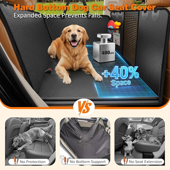 Hard Bottom Dog Car Seat Cover for Pets 100% Waterproof Seat Cover Hammock 600D Heavy Duty Scratch Proof Nonslip Durable Back Seat Covers for Cars Trucks and SUVs