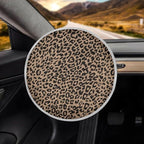 Brown Leopard Print Steering Wheel Cover Sun Shade,Insulated Car Steering Wheel Cover for Blocking Sun & Heat,Cheetah Print Car Accessories 17 inch Steering Wheel Shield for Cars SUV Trucks