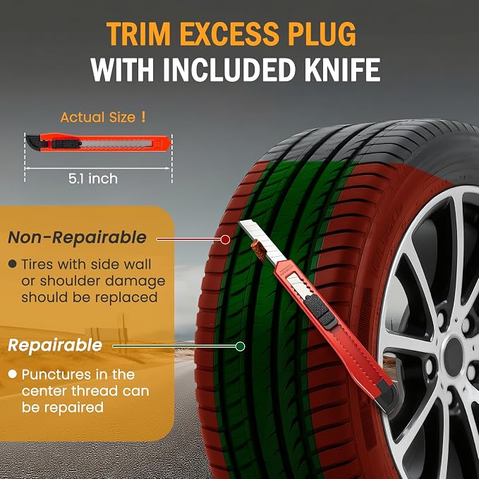 Heavy Duty Tire Plug Kit - 70pcs All-in-One Universal Tire Repair Kit for Tubeless Flats, Emergency Tire Patch Kit for Car, Truck, SUV, ATV, Motorcycle, Trailer & RV
