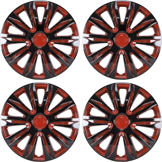 4-Pack 14 Inches Wheel Rim Cover Hubcaps,Redesign Fashion Style Replacement Hubcaps,Car Truck SUV Hub Accessories, Black&Red&Lacquer