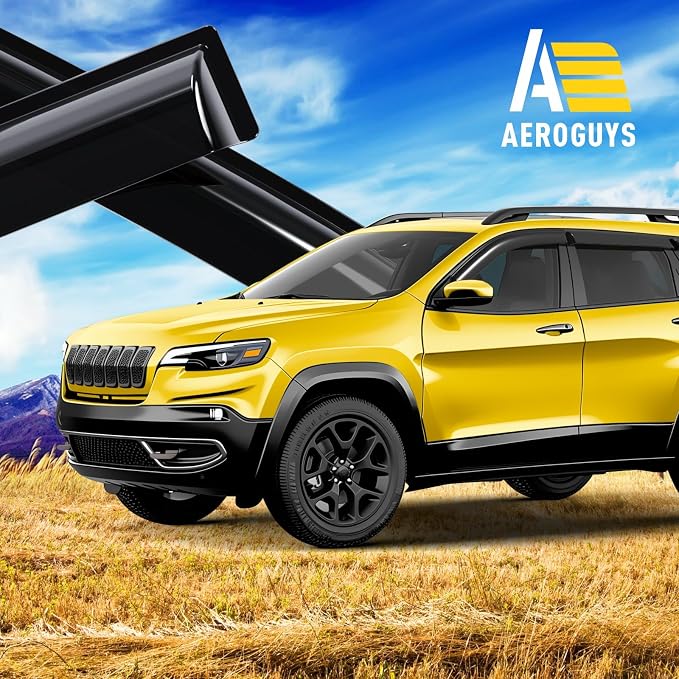 Extra Durable Window Deflectors Tape-On Window Visors Rain Guards Fit for Jeep Cherokee 2014-2023, Sun Visors, Wind Vent for Shades, Exterior Car Accessories - 6pcs. AG0962