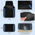 Leather Steering Wheel Cover and Waterproof Car Floor Mats,Microfiber Universal Car Combo Fit for 95% Sedan,SUV,Cars,14.5-15inch Sporty Anti-Slip Safety Comfortable Design(Black＆Blue)