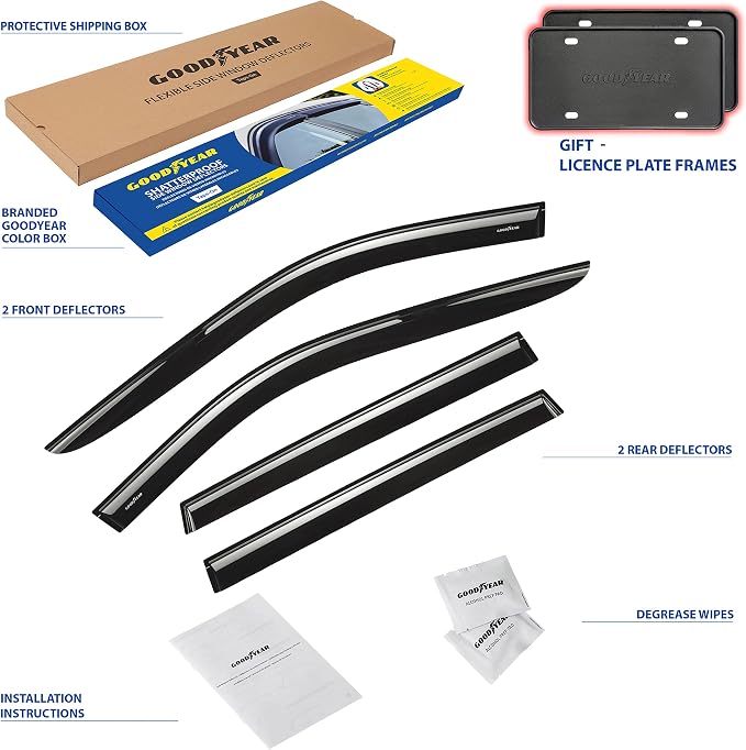 Goodyear Shatterproof Side Window Deflectors for Toyota RAV4 2019-2025, Tape-on Rain Guards, Window Visors for Cars, Vent Deflector, Vent Visor, Car Accessories, 4 pcs. - GY008708