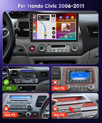 Radio for Honda Civic 2006 2007 2008 2009 2010 2011 Car Stereo with Wireless CarPlay Android Auto 10.1 Inch 1080P Touchscreen 5G WiFi DSP EQ GPS Bluetooth RDS FM Camera 4Core 64G