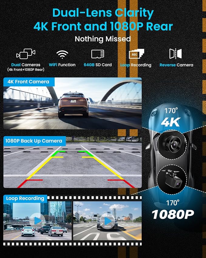 IK5 9" Wireless Apple CarPlay & Android Auto Screen, Portable Car Stereo with 4K Dash Cam & 1080p Backup Camera, Add CarPlay to Any Vehicle, Touchscreen, Mirror Link