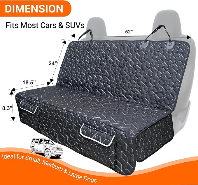 Dog Car Seat Cover for Back Seat, Waterproof Non-Slip Bench Protector for Dogs, Durable 600D Scratch Proof Seat Cover for Hair, Mud & Scratches, Travel and Daily Use in Cars Small SUVs