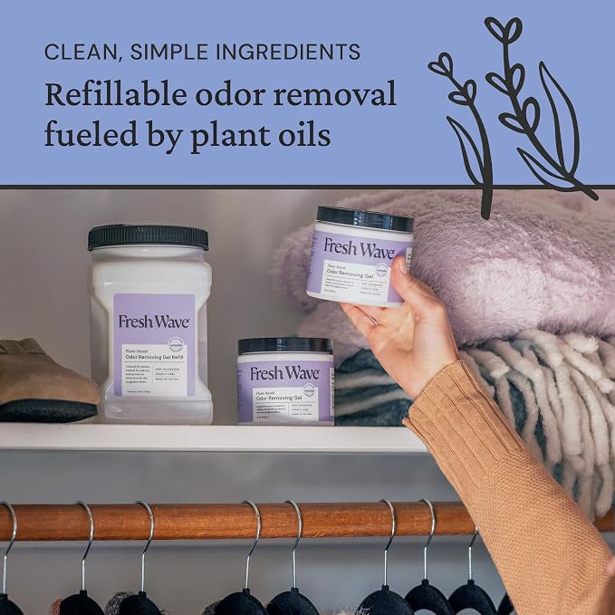 Lavender Odor Removing Gel, 15 oz., Pack of 2 - Safer Odor Absorbers for Home, Natural Plant-Based Odor Eliminator, Every 15 oz. lasts 30-60 Days, For Cooking, Trash & Pets