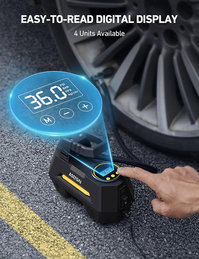 AIRUN H1 Tire Inflator Portable Air Compressor,Fast Inflation Electric Air Pump for Car Tires-Car Accessory,9.8Ft Cord-12VDC-Powered Auto Shut-Off with Digital Pressure Gauge,LED Light,Yellow