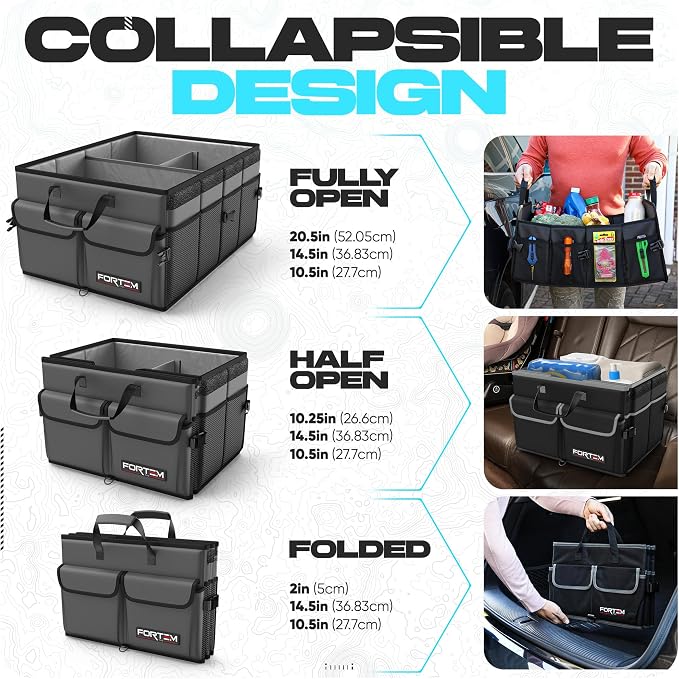 Trunk Organizer For SUV Car Trunk Organizer, Foldable Storage, Car Accessories for Women Men, Collapsible Bag, 600D Oxford, Non Slip Bottom, Straps, Soft Cover (50L)