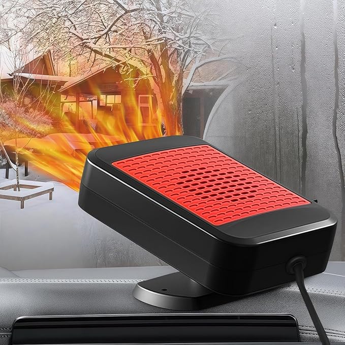 Car Heater,12V 200W Portable Car Heater 360°Rotation 2 in 1 Heating & Cooling Fan Windshield Demisting Defroster Plug Into Cigarette Lighter for All Cars（red）