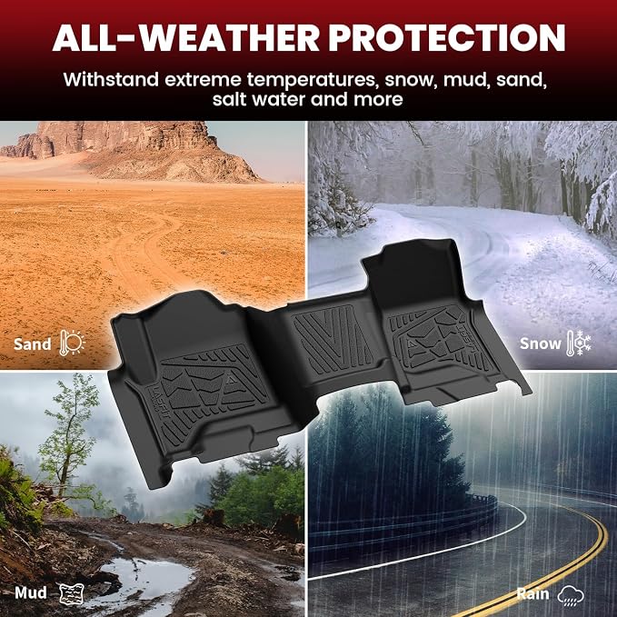 Floor Mats 2014-2018 for Chevy Silverado/GMC Sierra 1500, 2015-2019 2500HD 3500HD (Crew Cab Only/Bench Seat Only) All Weather TPE Custom Fit Car Floor Liners, with Carpet Floor Only