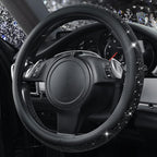 Bling Diamond Leather Steering Wheel Cover, With Sparkly Crystal Glitter Rhinestones Universal Fit 14"1/2-15" Car Wheel Protector for Women Girl Fit Suvs,Vans,Sedans,Car,Trucks, Black Diamond