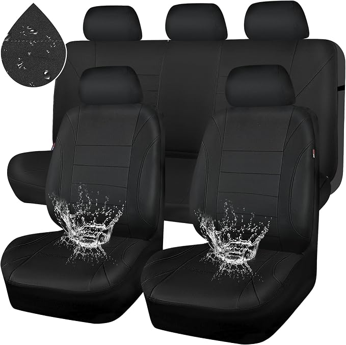 Neoprene Waterproof Seat Covers, Universal Fit Black Full Sets, Protective Interior Covers for Auto SUV, Vans, Sedans, Trucks