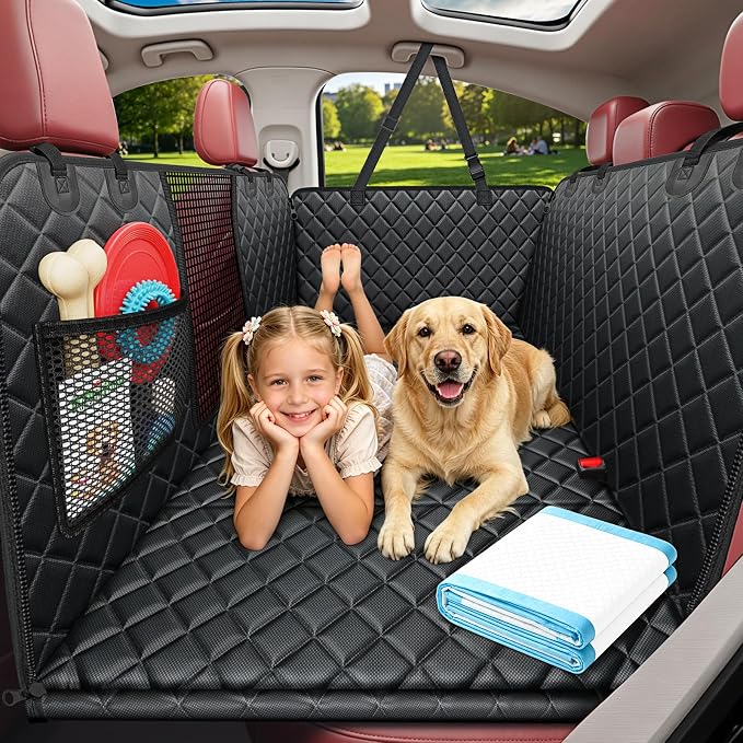 Dog Car Seat Cover for Pets 100% Waterproof Seat Cover Hammock 600D Heavy Duty Scratch Proof Nonslip Durable Soft Back Seat Covers for Full Size Trucks