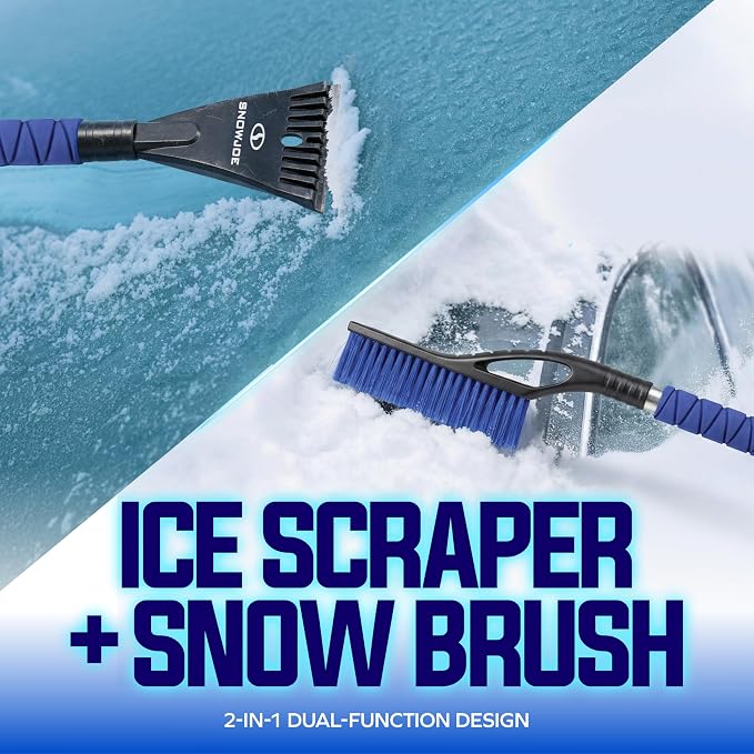 2 Pack 27" Multi-Purpose Ice Scraper and Extendable Snow Brush for Cars with Foam Grip and 360-Degree Pivoting Brush Head, SJEG-SB27X2