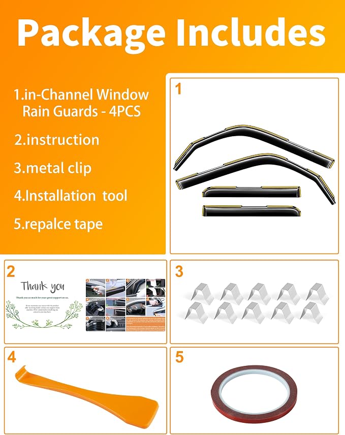 in-Channel Window Rain Guard for Fit for Toyota 4Runner 2010-2024 Rain Guards Side Window Visors Low Profile Vent Visor Window Deflectors Vent Shades Car Accessories