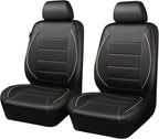 Universal FIT Piping Leather Two Front Seat Covers, Waterproof Faux Leather for SUV Sedan Van Truck, Airbag Compatible,Reserved Opening Holes for Headrest Covers. (Black and Beige)