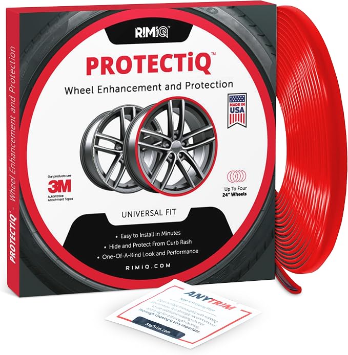 PROTECTiQ Universal Wheel Protection - Trim Easy to Apply with Automotive 3M Tape. 6 Colors - Fits Up to 24" Rims - Including Tesla - Red