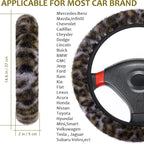 Fuzzy Steering Wheel Cover, Leopard Fluffy Car Wheel Cover for Women Men, Soft Furry Vehicle Steering Wheel Protector Warm Non-Slip Car Accessories 15 inch Universal Fit Auto, Suvs, Truck