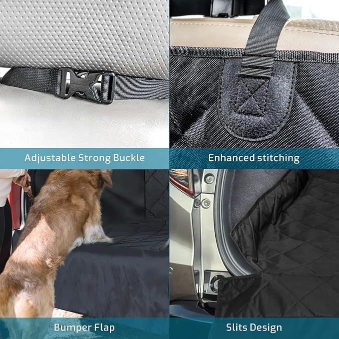 SUV Cargo Liner for Dogs, Water Resistant Trunk Cover with Side Flaps, Compact to Mid-Size Fit Cargo Area Protector with Bumper Flap for Smaller SUVs, Black