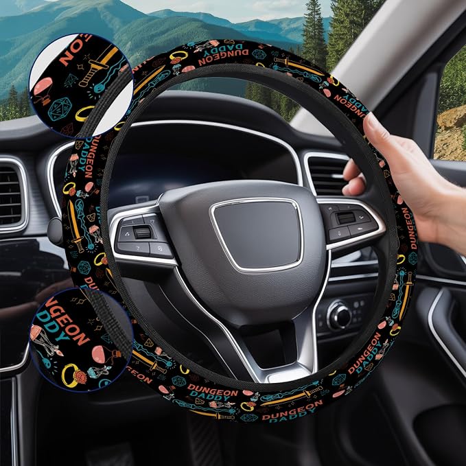 Dungeon Daddy Steering Wheel Cover, Non Slip Polyester Car Wheel Protector for Car SUV Truck, Universal 15 Inch