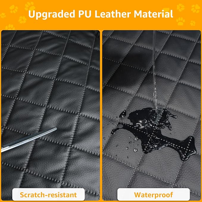 SUV Cargo Liner for Dogs, PU Leather Waterproof Pet Cargo Cover for SUVs Sedans Vans with Bumper Flap Protector, Scrachproof Non-Slip Large Size Dog Seat Mat Universal Fit