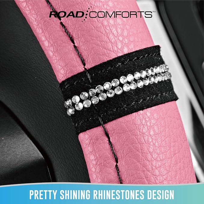 Leopard Steering Wheel Cover for Women, Cute Anti-Slip Microfiber Leather, Universal Fit 14.5-15 Inch Round Steering Wheel - Pink