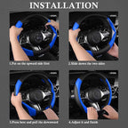 Faux Leather Steering Wheel Cover and Waterproof Car Floor Mats,Universal Car Combo Fit for 95% Sedan,SUV,Cars,14.5-15inch Sporty Anti-Slip Safety Comfortable Design(Black＆Bule)