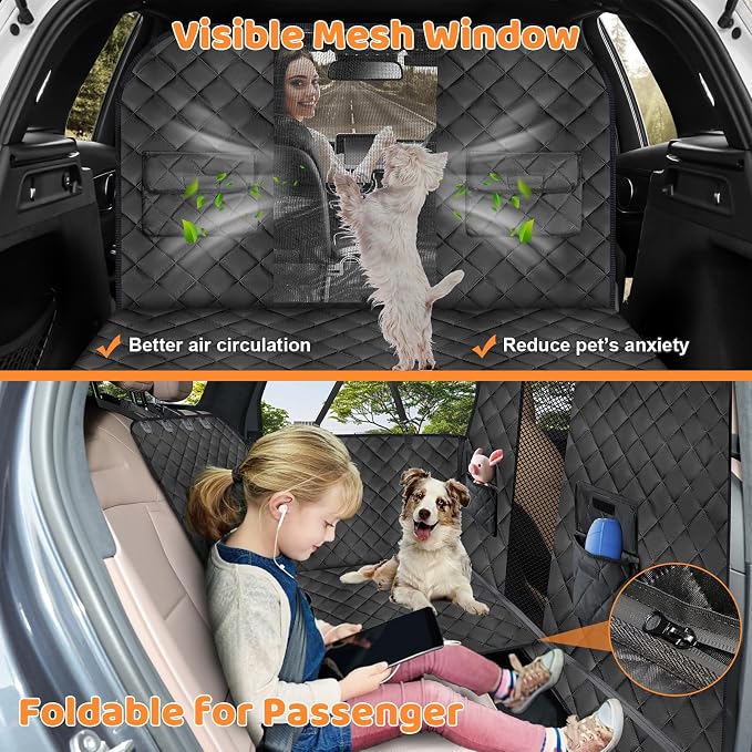 2026 Upgraded Back Seat Extender for Dogs - Large Hard Bottom Dog Car Seat Cover Holds 550lbs, Waterproof Dog Hammock Pet Bed with High-Density Foam Non-Slip Backseat Protector