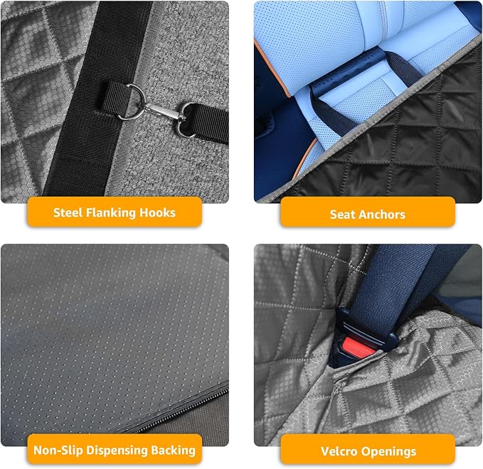 Large Dog Car Seat, Back Seat Extender for Dogs with 3 Mesh Windows, Waterproof Medium Carseat for Dogs with Hard Bottom, Pet Seat Cover for Cars, Trucks and SUVs