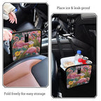 Car Trash Can Organizer Bin with Adjustable Strap for Back Front Seat Console Waterproof Leakproof Collapsible Portable 8.66 Inch Pink Romantic Tropical Flamingo and Plants