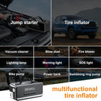 Tire Inflator Portable Air Compressor with Jump Starter, Air Pump for Car | Faster Inflation 35L/min,Auto Shut-Off,Cordless,Vacuum and Blower Functions,for Pickup Truck,Bike,Motorcycle and Balls