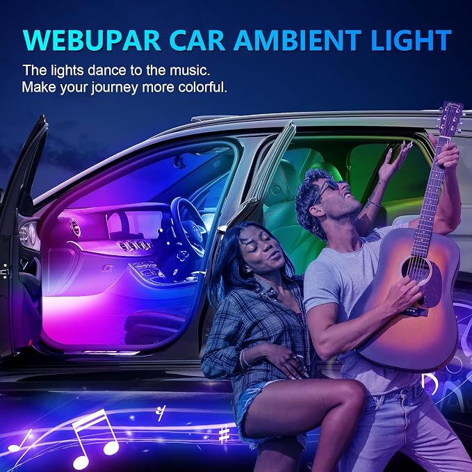 RGB Acrylic Ambient Lighting Car Lights, LED Strip Lights with APP Control, 593 LEDs Interior Car Lights, 6 in 1 Neon Car Ambient Neon Light Kits