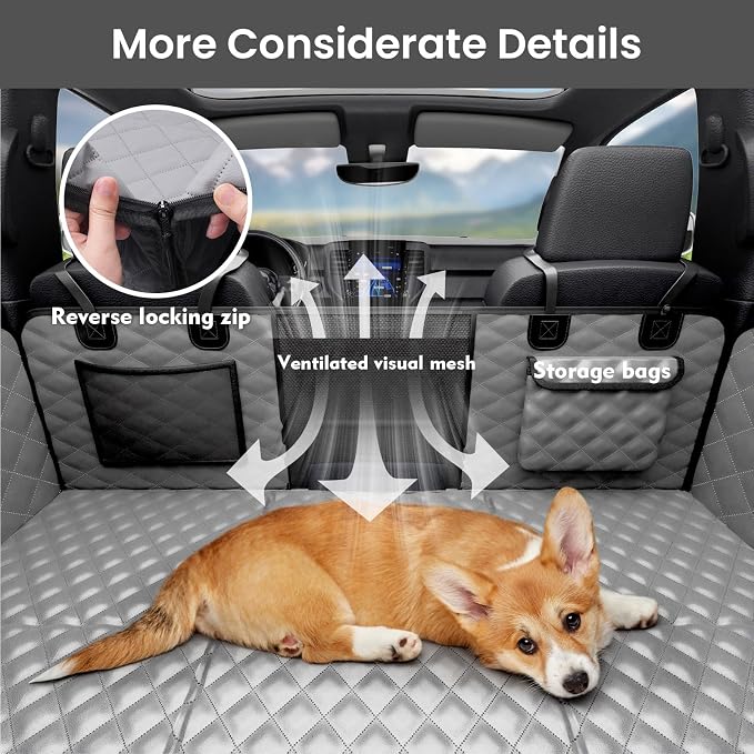 Back Seat Extender for Dogs 57 * 28.7 in, Upgraded Sofa Leather Dog Car Seat Cover for Back Seat, Foldable in the Car, Hard PVC Panels Bottom Support to 330 lbs, for Full Size Truck/SUV