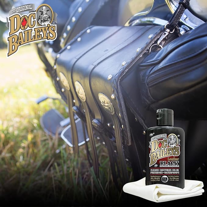 Black Leather Detail Kit - All-in-One Leather Cleaner, Conditioner, Dye & Waterproofer - Restores Faded Black Leather, Vinyl & Rubber for Motorcycle Seats, Jackets, Boots & Cars 4oz