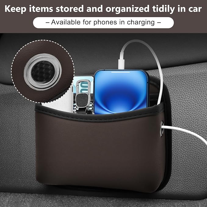Car Seat Side Storage Pocket, Small Car Seat Organizers PU Leather Car Console Organizer Pocket Multifunctional Console Side Organizer Bag for Phone, Keys, Sunglass, Wallet (1Pack, Brown)