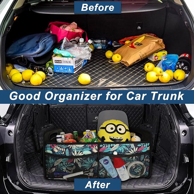 Car Trunk Organizer for SUV, Car Organizers and Storage with Reinforced Handles, Car Accessories for Women/Men 50L Waterproof Polyester Trunk Organizer(Medium, Leaves)