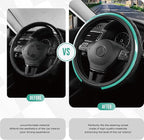 Leather Steering Wheel Cover – Black & Green Universal Fit 14.5-15 Inch, Microfiber Leather, Anti-Slip & Breathable Design for Men and Women