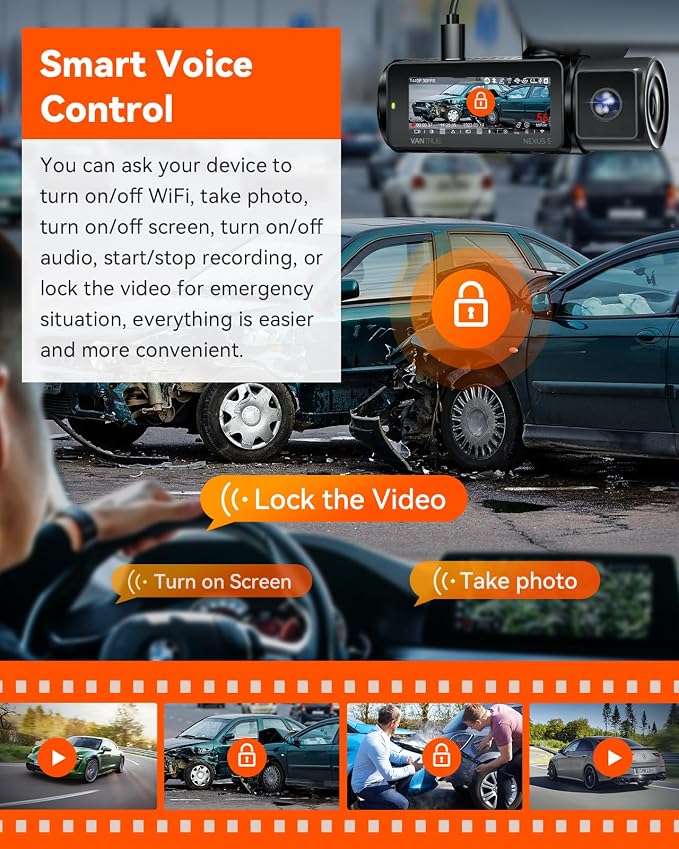 N5 4 Channel WiFi 360° All Sides Dash Cam, STARVIS 2, IR Night Vision, 2.7K+1080P*3 Front Rear Inside Dashcam, Voice Control, GPS, 24 Hours Buffered Parking Mode Dash Camera, 512GB Max (N5)