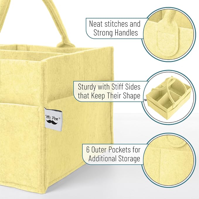 Mr. Pen- Baby Diaper Caddy Organizer, Lemon Glow | Nursery Storage Bin and Car Organizer for Diapers and Baby Wipes